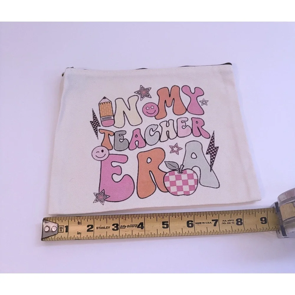 NEW In My Teacher Era  Zip Closure Makeup Bag Pencil Case School Pouch